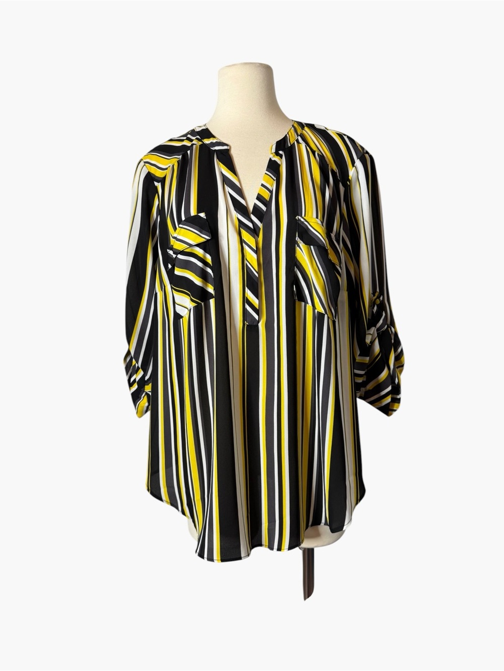 torrid Yellow Black White Striped V-Neck Blouse